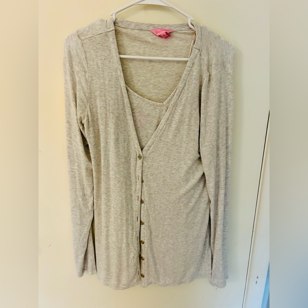 Lilly Pultizer 2 piece Cami and Sweater Set in Gray.